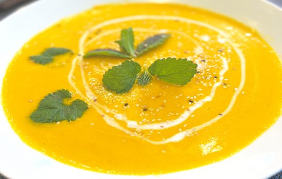 Ginger Carrot Soup with Curry Coconut Cream